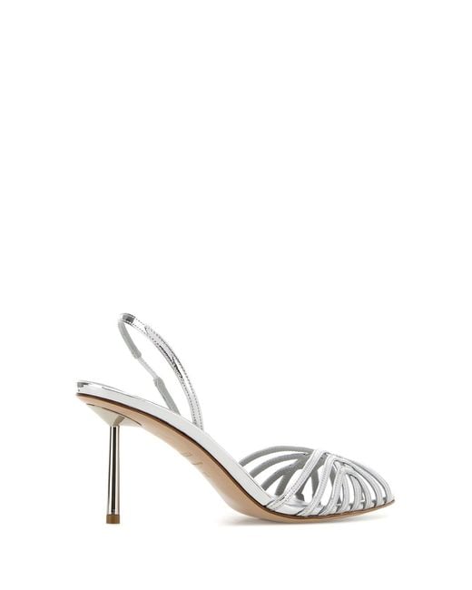 Le Silla White Silver Leather Embras Sandals