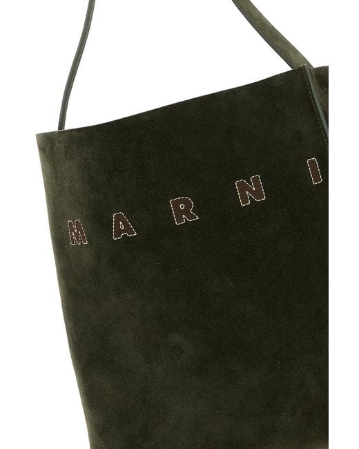 Marni Black Bottle Green Suede Small Museo Shoulder Bag