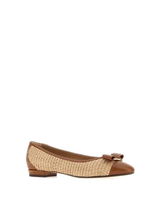 Ferragamo Brown Salvatore Rafia Varina Ballerinas