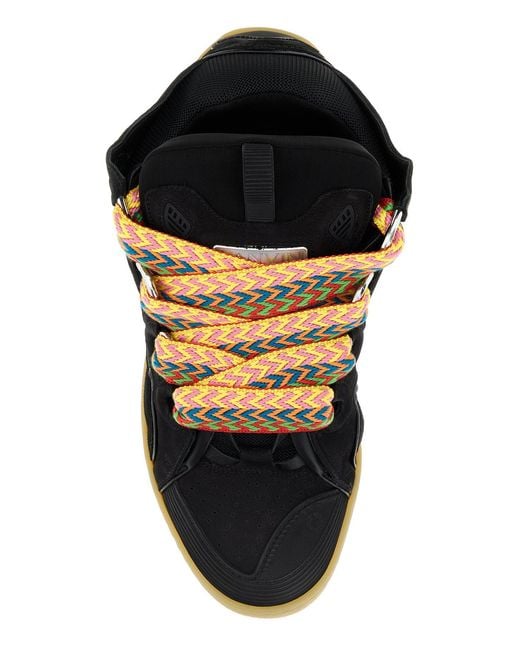Lanvin Black Leather And Fabric Curb Sneakers for men