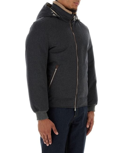 Brunello Cucinelli Black Graphite Wool Padded Jacket for men