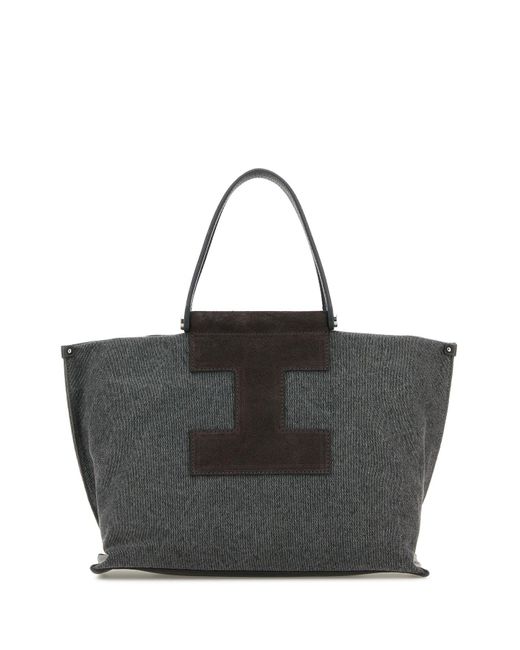 Borsa a mano Sorbetto in tela grigio scuro di Iacucci in Black