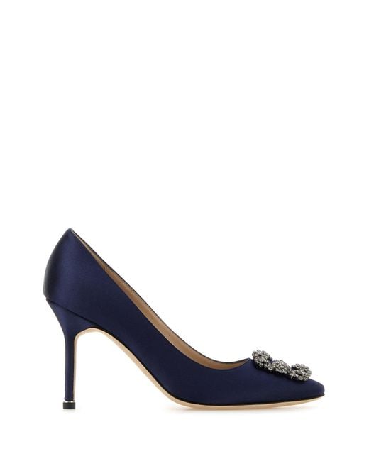 Manolo Blahnik Women's Navy Blue Satin Hangisi Pumps