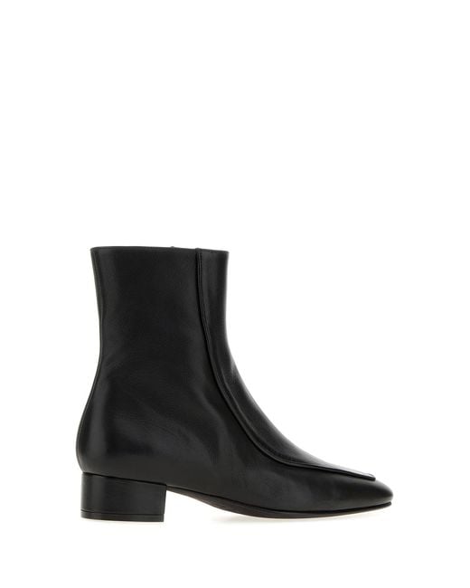 Herbert Levine Black Leather Shadow Ban Ankle Boots