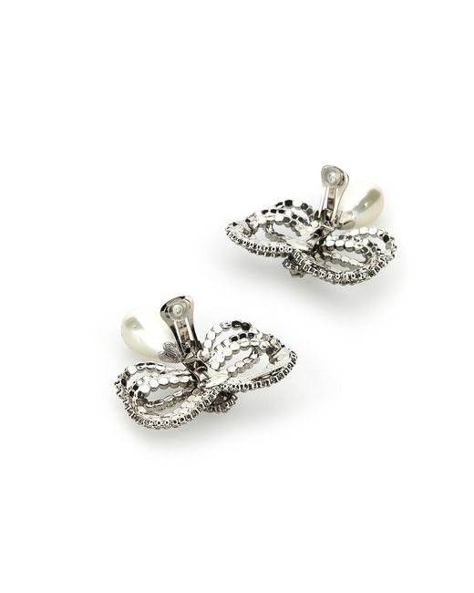 Alessandra Rich White Embellished Metal Earrings