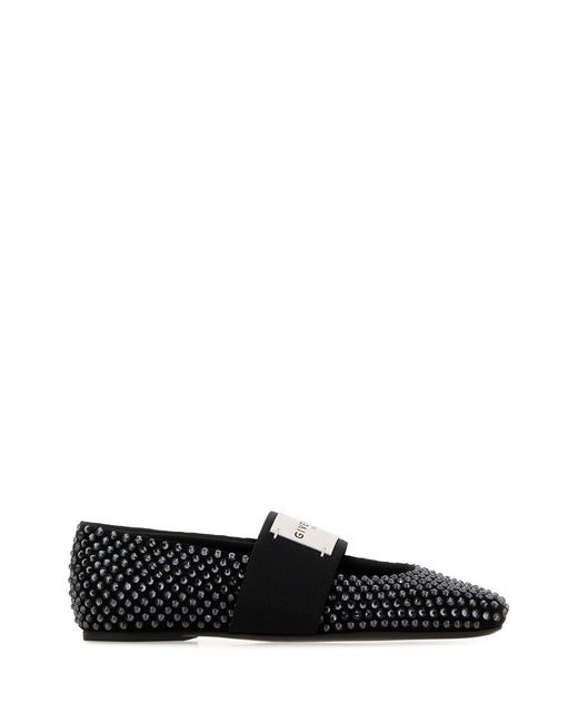 Givenchy Black Embellished Suede Square Ballerinas