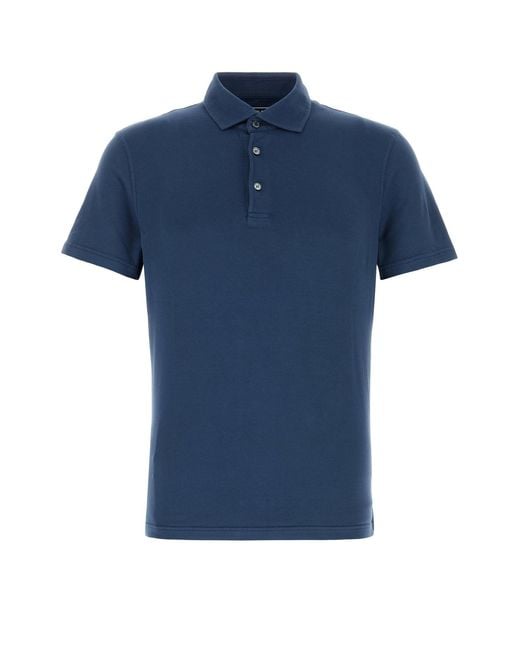 Fedeli Blue Stretch Cotton Polo Shirt for men