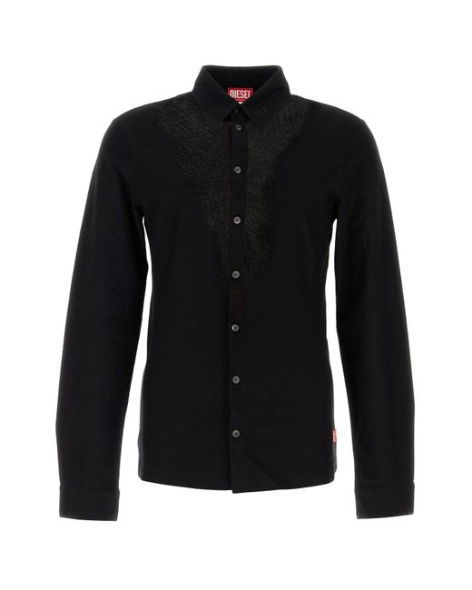 Camicia S-Sun-Plain in misto cotone stretch nero di DIESEL in Black da Uomo