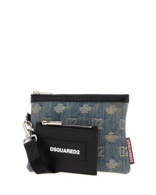 DSquared² Black Embroidered Denim D2 Pouch for men