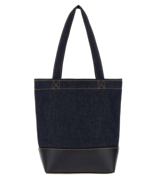 A.P.C. Black Dark Blue Denim And Leather Axelle Shopping Bag