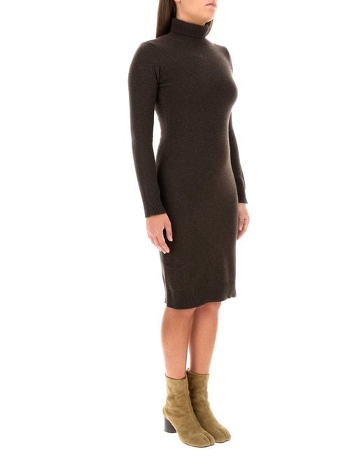 MM6 by Maison Margiela Black Dark Brown Wool Blend Sweater Dress