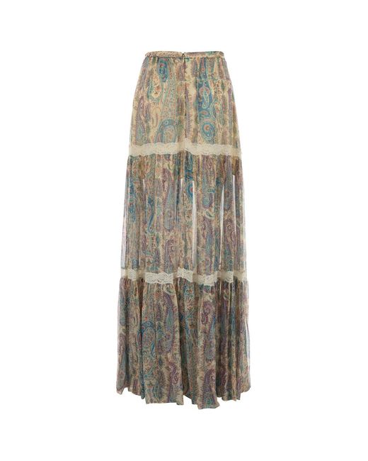 Etro White Printed Crepe Skirt