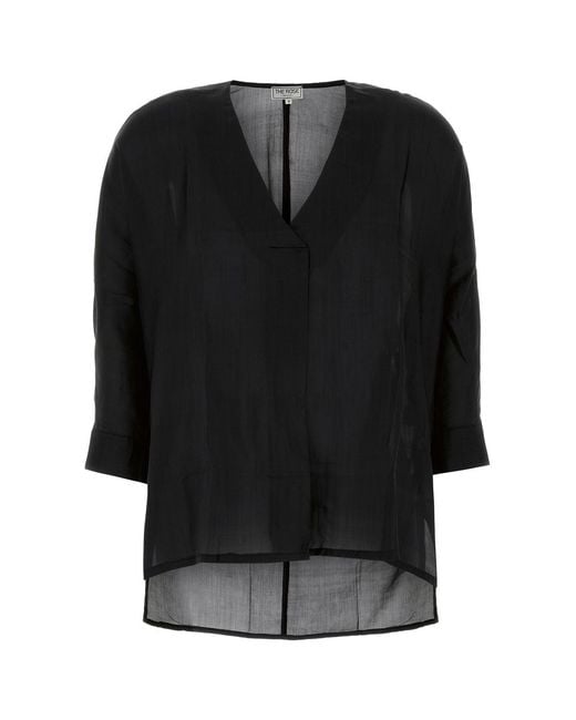 THE ROSE IBIZA Black Silk Indochine Blouse