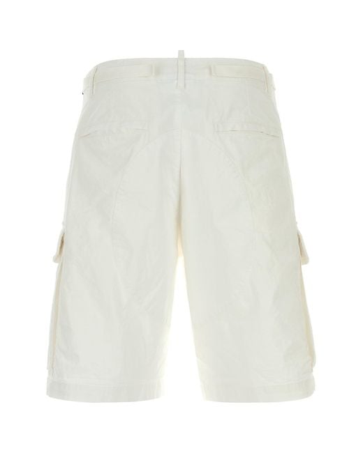 DSquared² White Stretch Cotton Utility Bermuda Shorts for men