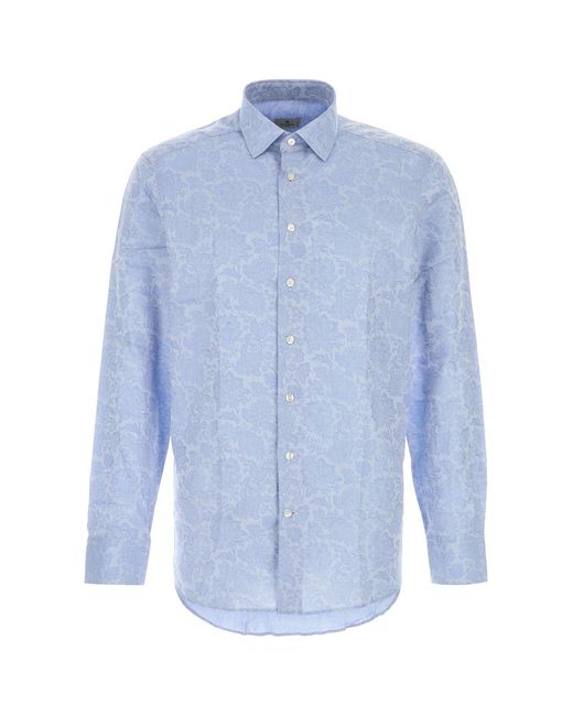 Etro Blue Floral Cotton Jacquard Shirt for men