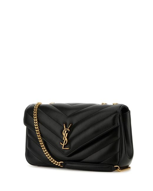 Borsa a spalla LouLou media in pelle nera di Saint Laurent in Black
