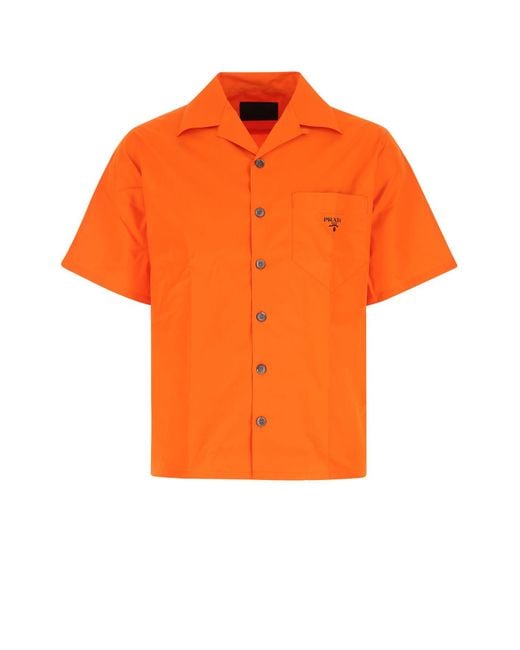 Prada Orange Poplin Shirt for men