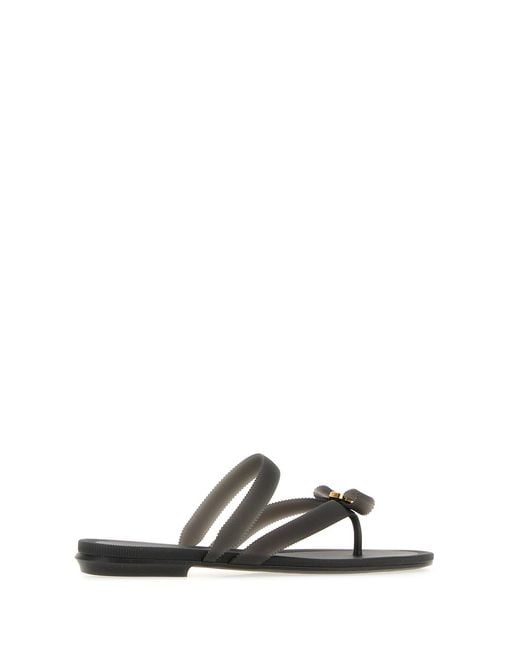 Ferragamo White Black Rubber Jeans Thong Slippers