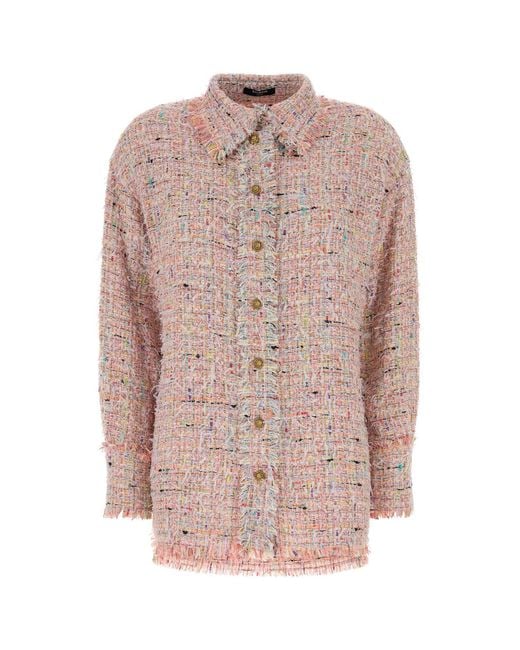 Balmain Pink Multicolor Tweed Shirt