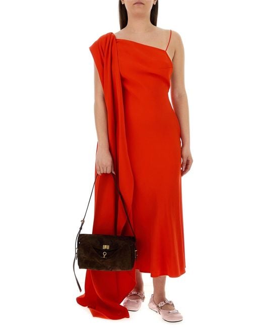 Balenciaga Red Coral Crepe Long Dress