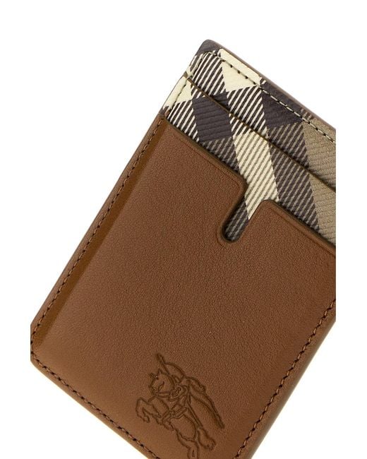 Burberry Brown Leather Pop Check Card Holder for men
