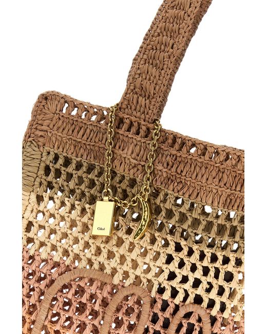 Borsa shopping Summer Banana in rafia ricamata di Chloé in Brown