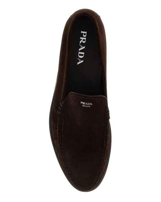 Mocassini in pelle scamosciata testa di moro di Prada in Black da Uomo
