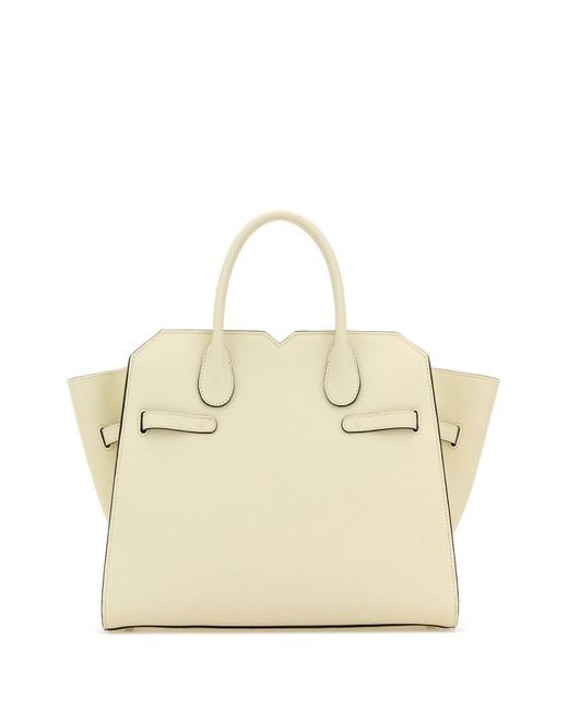 Valextra Natural Ivory Leather Medium Milano Shopping Bag