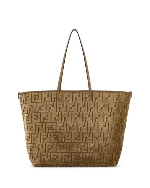 Borsa shopping Roll grande in ciniglia ricamata di Fendi in Brown