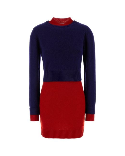 Jil Sander Blue Two-Tone Wool Blend Dress