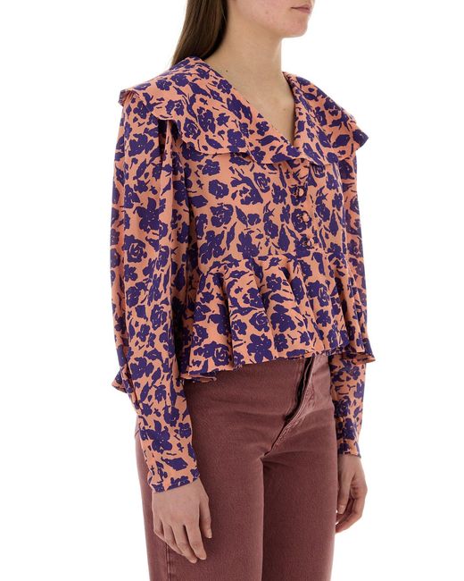Chloé Red Printed Crepe Blouse