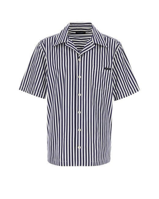 Dolce & Gabbana Blue Embroidered Poplin Shirt for men