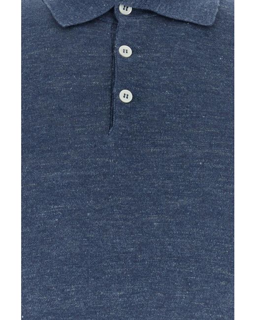 Brunello Cucinelli Blue Melange Linen Blend Polo Shirt for men