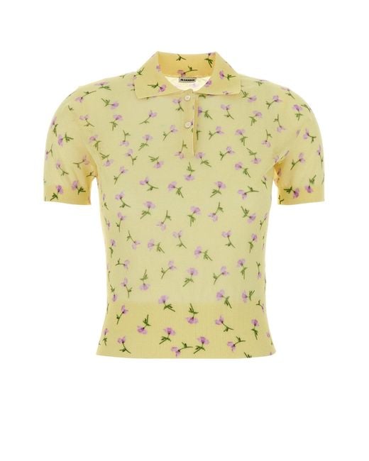 Jil Sander Yellow Printed Cotton Blend Polo Shirt