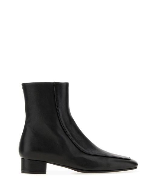 Herbert Levine Black Leather Shadow Ban Ankle Boots