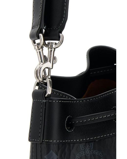 MCM Black Printed Canvas Dessau Bucket Bag