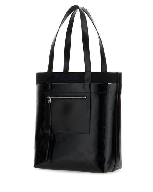 McQueen Black Canvas Shopping Bag for men