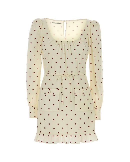 Alessandra Rich Natural Printed Silk Mini Dress