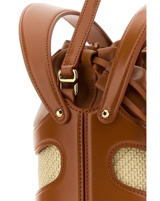 McQueen Brown Two-Tone Leather And Raffia The Rise Bucket Bag