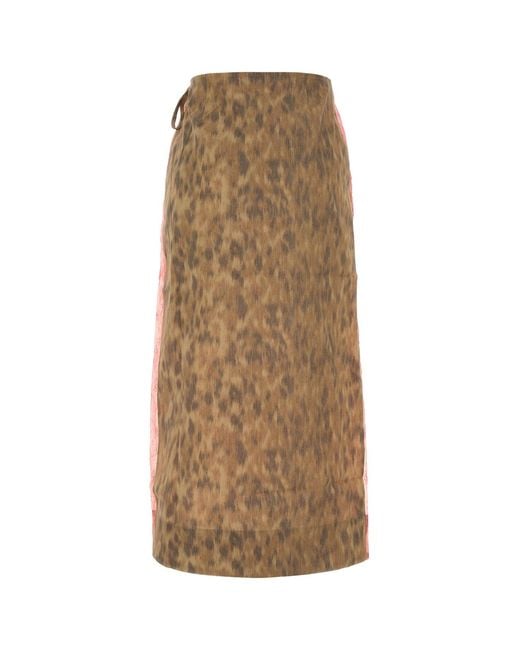 Ganni Red Shibori Organza/Printed Stretch Cotton Skirt