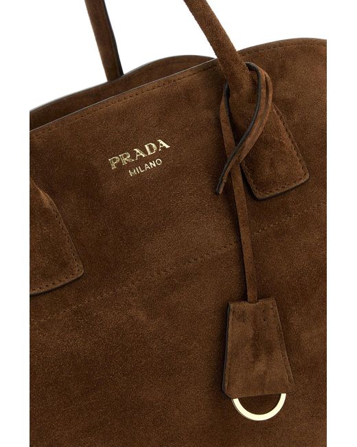 Borsa shopping media in pelle scamosciata marrone di Prada in Brown