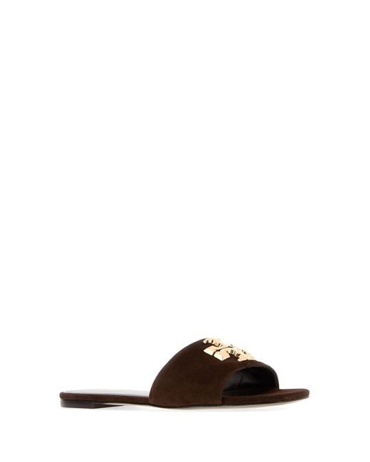 Tory Burch Brown Chocolate Suede Eleanor Slippers