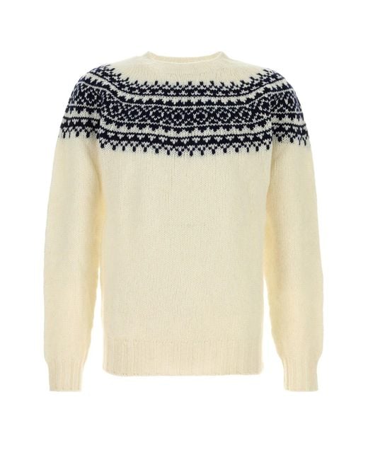 Harley Of Scotland White Ivory Wool Sweater for men