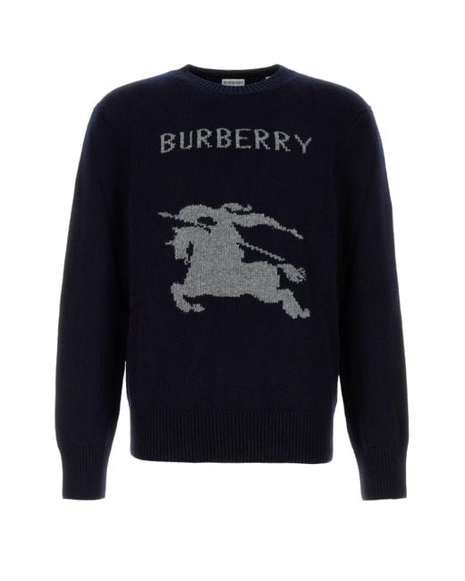Burberry Navy Blue Wool Blend Sweater for men