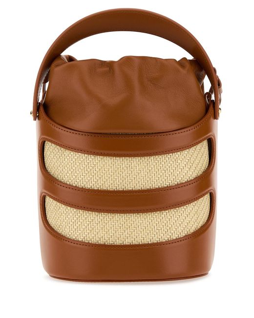 McQueen Brown Two-Tone Leather And Raffia The Rise Bucket Bag