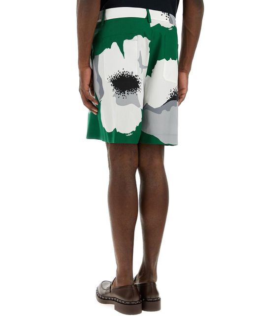 Valentino Garavani Green Printed Cotton Bermuda Shorts for men