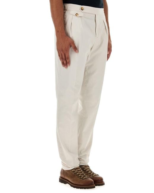 Brunello Cucinelli White Chalk Stretch Cotton Pant for men