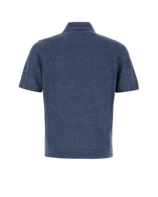 Brunello Cucinelli Blue Melange Linen Blend Polo Shirt for men