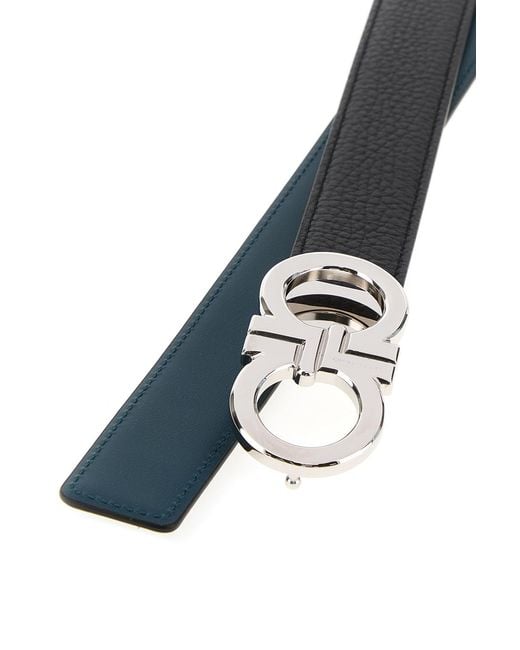 Ferragamo White Black Leather Reversible Belt for men