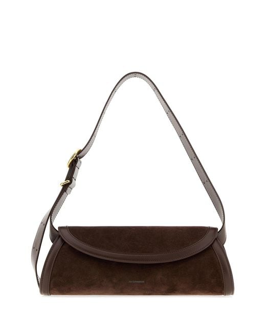 Jil Sander Brown Suede Small Cannolo Crossbody Bag